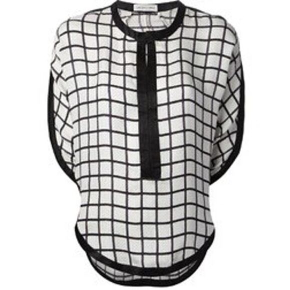 Isabel Marant Etoile White Check Silk Blouse Sz. 40 (US L/8) - Picture 9 of 9